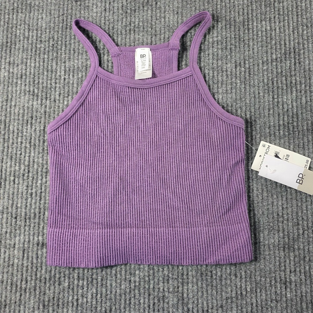 BP Nordstrom Ribbed Crop Tank Top Purple Seamless Racerback S/M BP12487 NEW